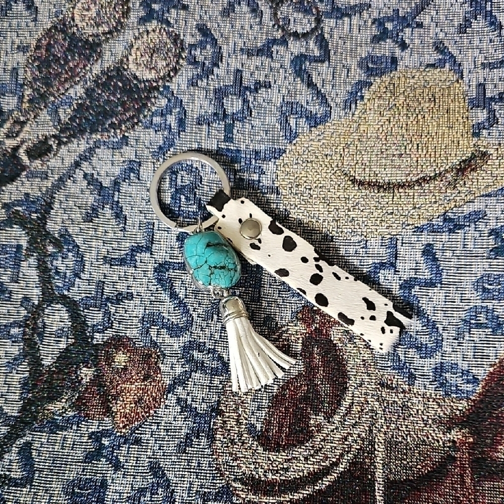 Dalmatian Print Keychain with Turquoise Bead